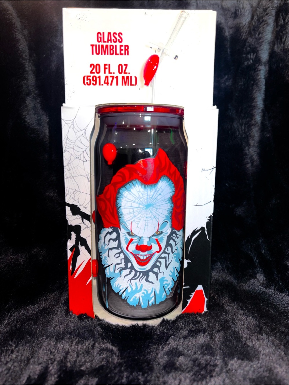 Red Pennywise Glass Tumbler - Horror Movie Character Design